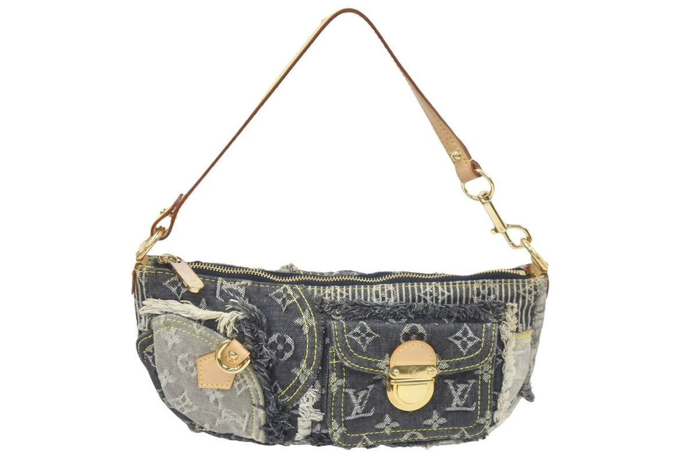Louis Vuitton Pouch Clutch Monogram Denim Patchwork Gray Handbag